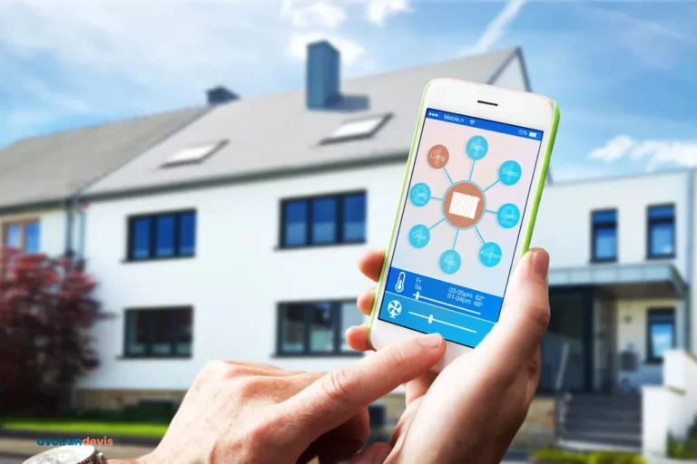 Une main tenant un smartphone avec une application de domotique pour la maison.