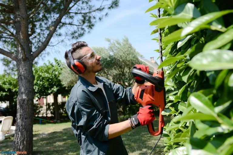 Un jeune jardinier taillant une haie