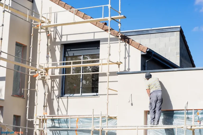 Un peintre travaillant sur une façade