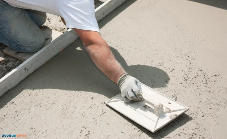 Maçon finissant sa chape pour une terrasse