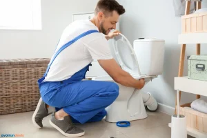 Un plombier installe un wc